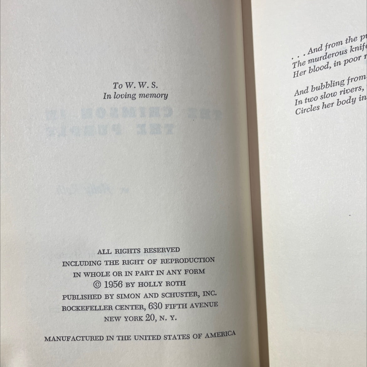 the crimson in the purple book, by holly roth, 1956 Hardcover image 3