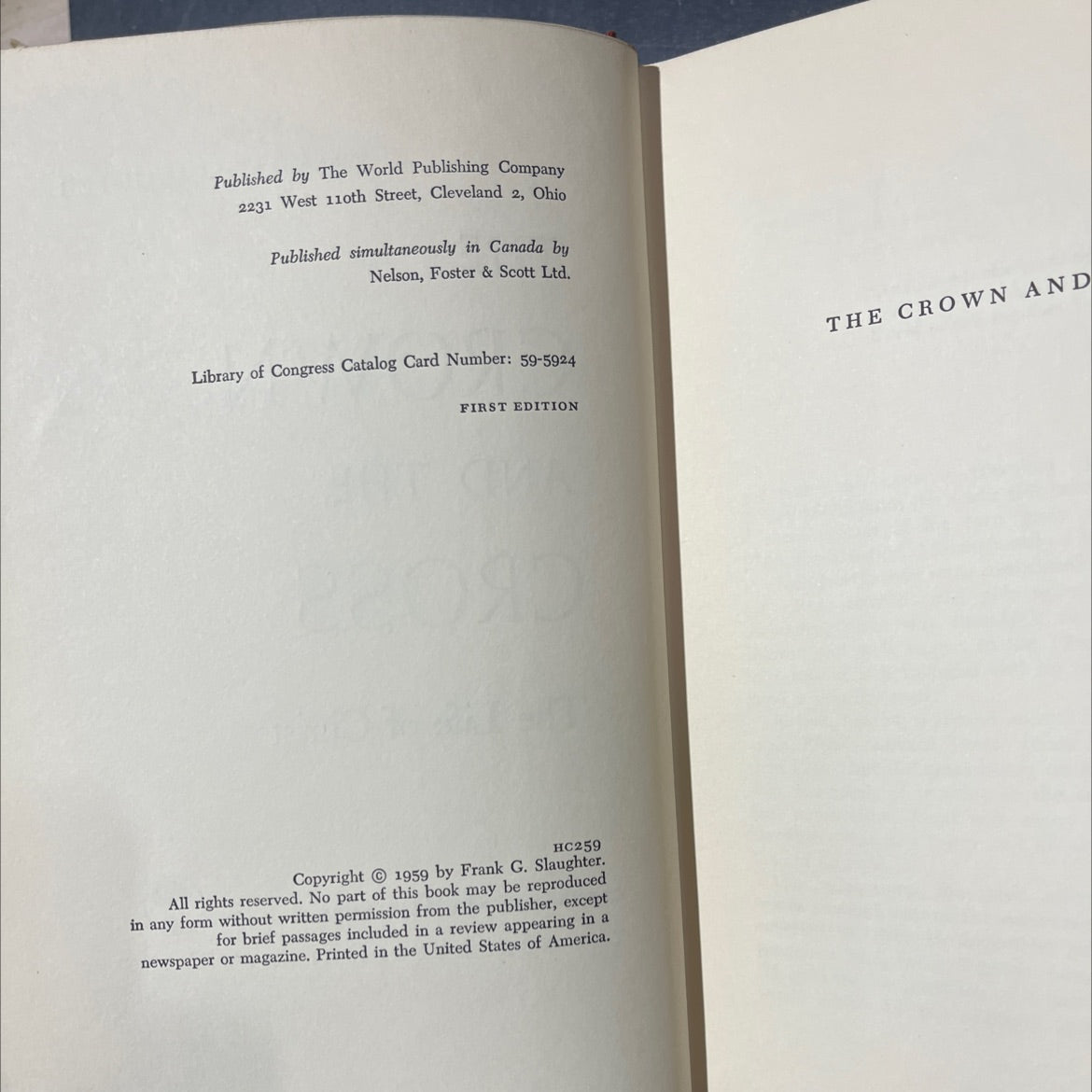 the crown and the cross book, by frank g. slaughter, 1959 Hardcover image 3