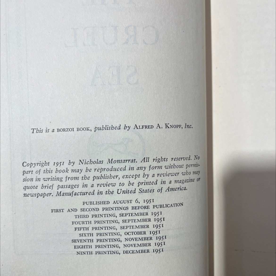 the cruel sea book, by Nicholas Monsarrat, 1951 Hardcover image 3