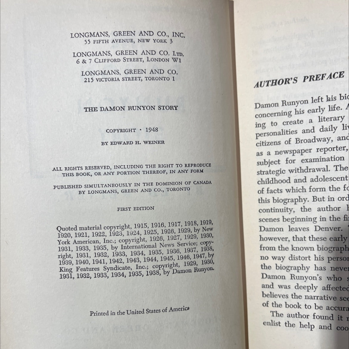 SIGNED the damon runyon story book, by ed weiner, 1948 Hardcover, First Edition, Vintage image 3