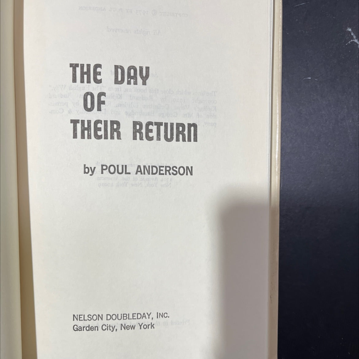 the day of their return book, by poul anderson, 1973 Hardcover image 2
