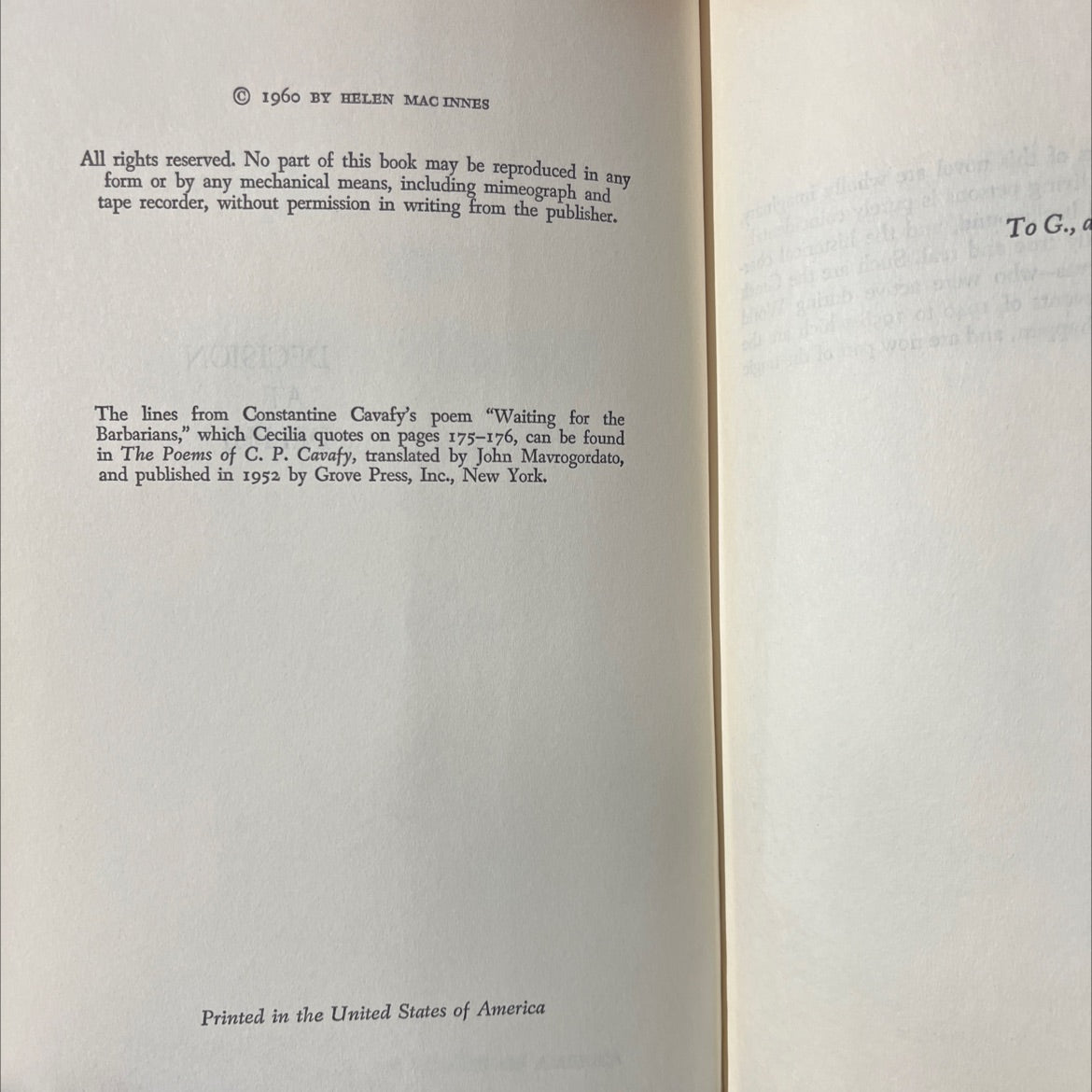 the deadly decisions decision at delphi the venetian affair book, by helen macinnes, 1960 Hardcover image 3