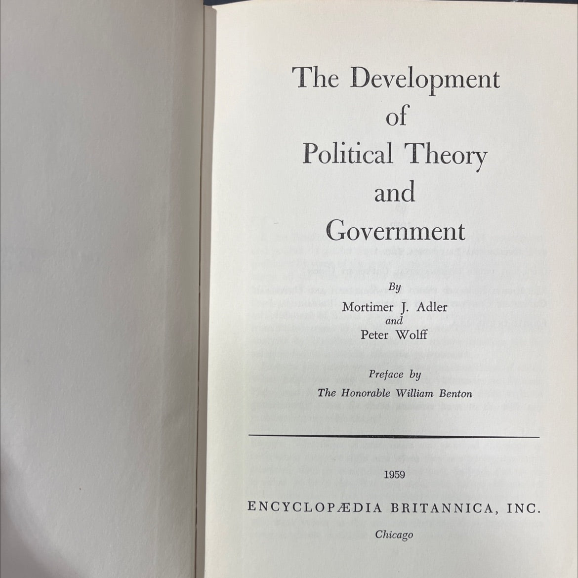 the development of political theory and government book, by mortimer j. adler and peter wolff, 1959 Hardcover image 2