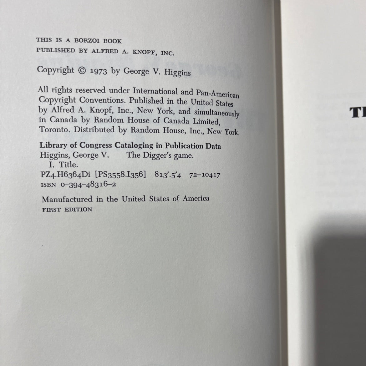 the digger's game book, by George V. Higgins, 1973 Hardcover, First Edition, Vintage image 3