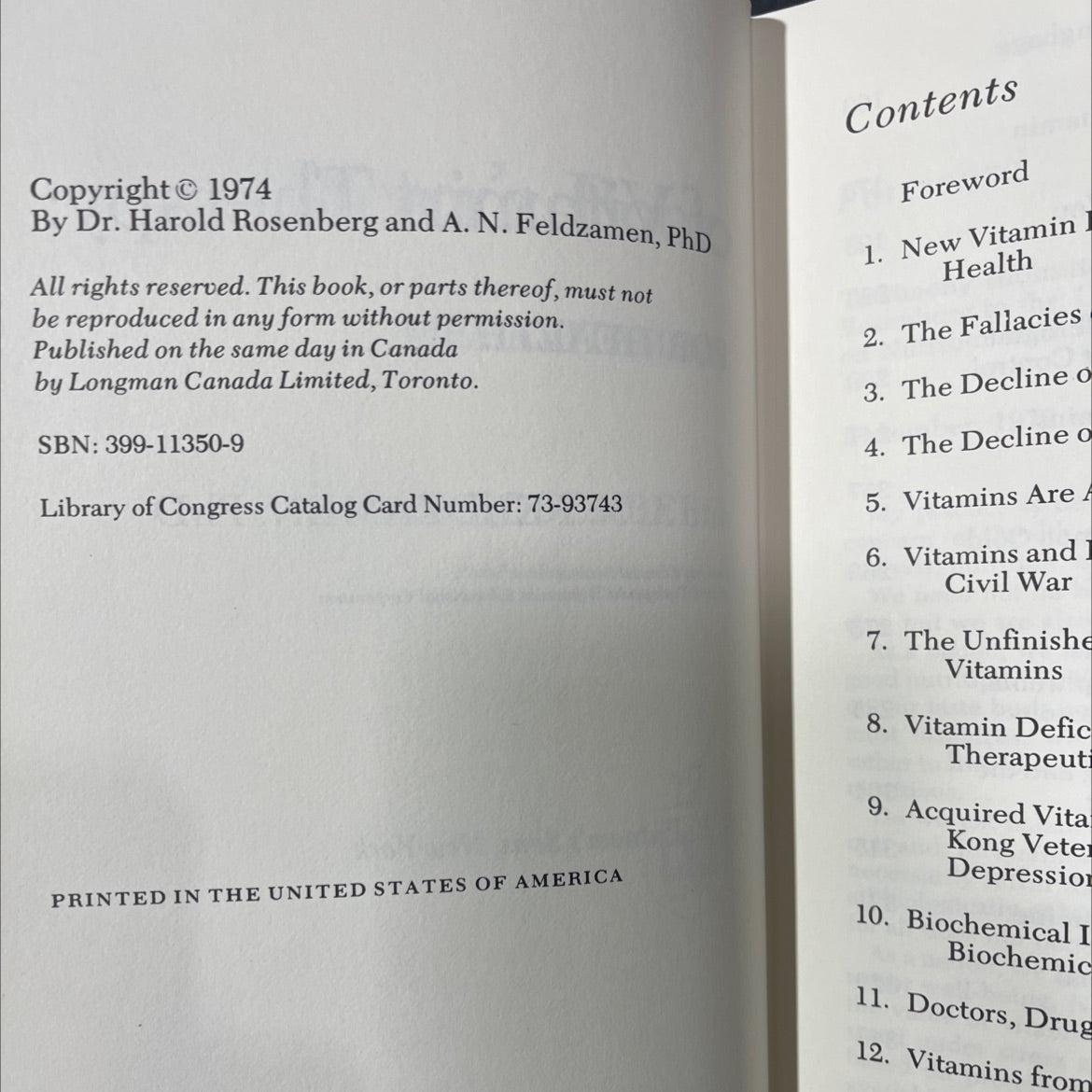 the doctor's book megavitamins of vitamin therapy: for health book, by dr. harold rosenberg, a. n. feldzamen, 1974 image 3