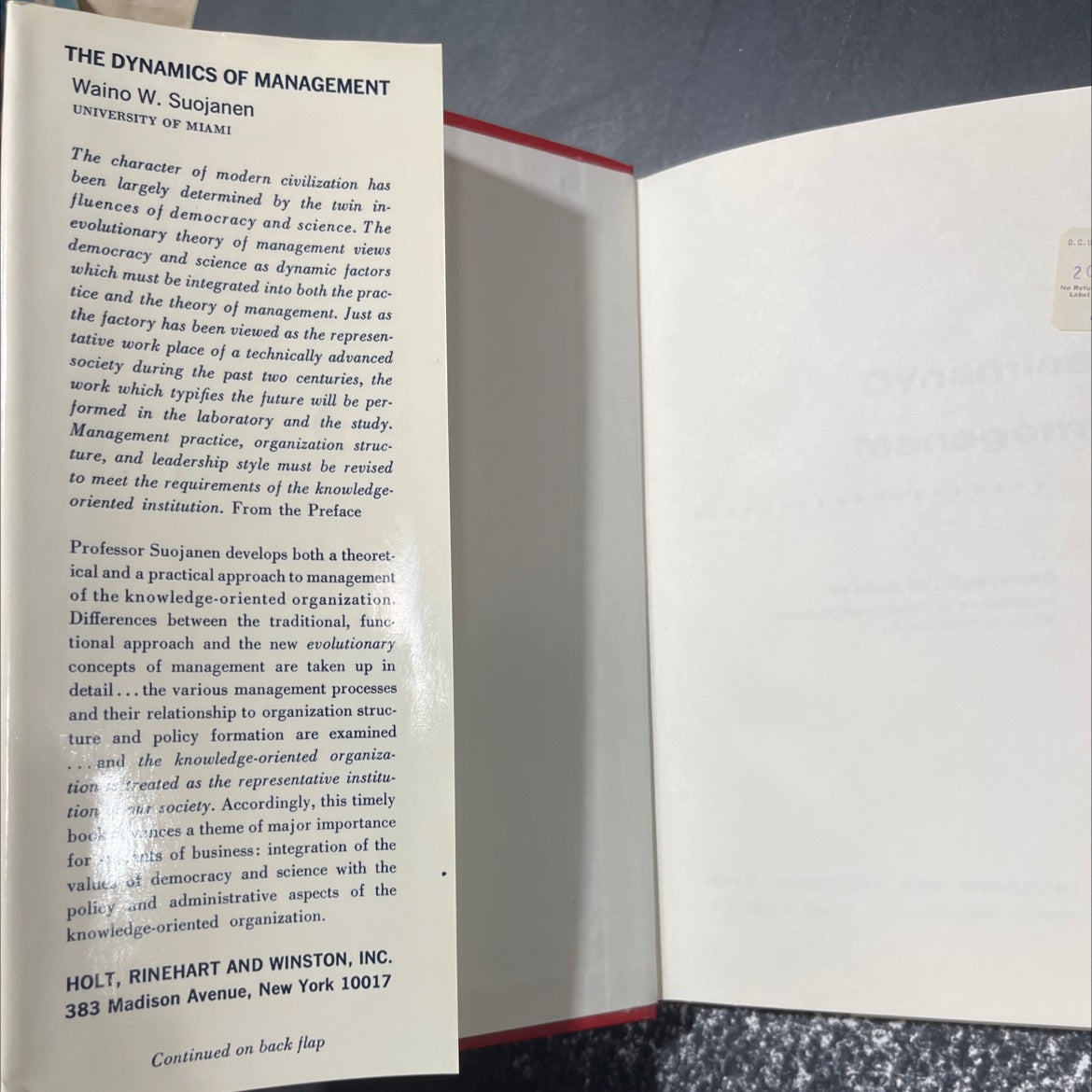 the dynamics of management book, by waino w. suojanen, 1966 Hardcover image 4