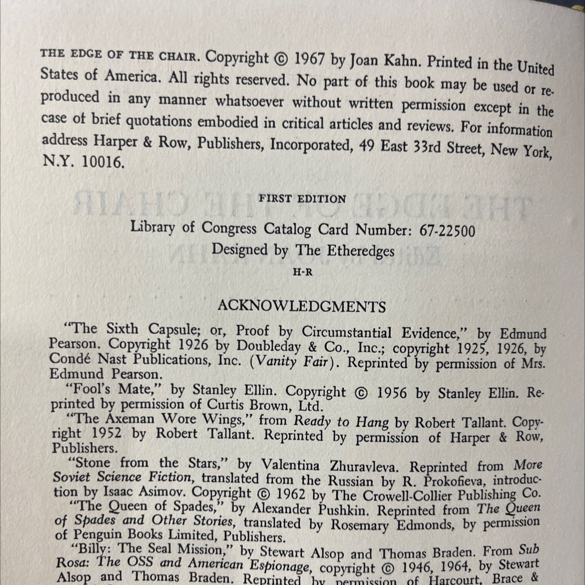 the edge of the chair book, by joan kahn, 1967 Hardcover image 3