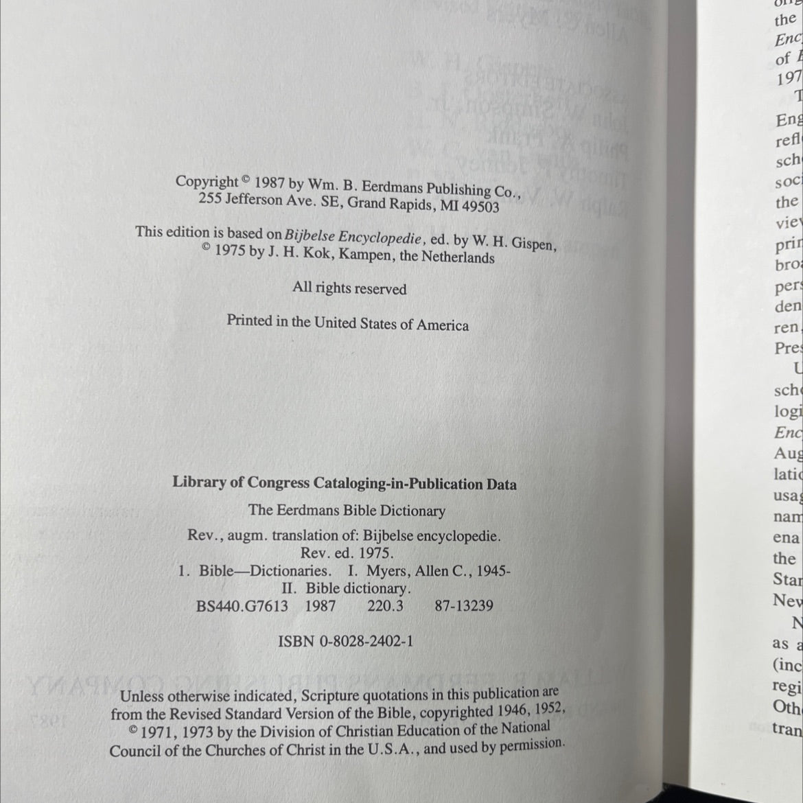 the eerdmans bible dictionary book, by W.H. Gispen, B.J. Oosterhoff, H.N. Ridderbos, W.C. van Unnik, P. Visser, 1987 image 3