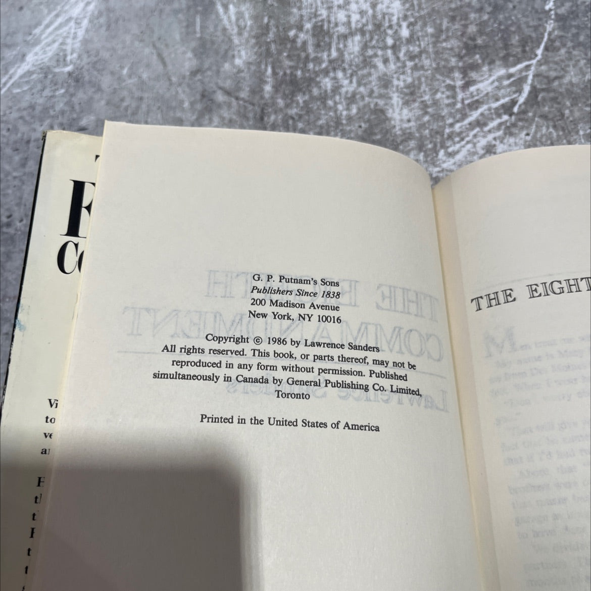 the eighth ment commandment book, by lawrence sanders, 1986 Hardcover image 3