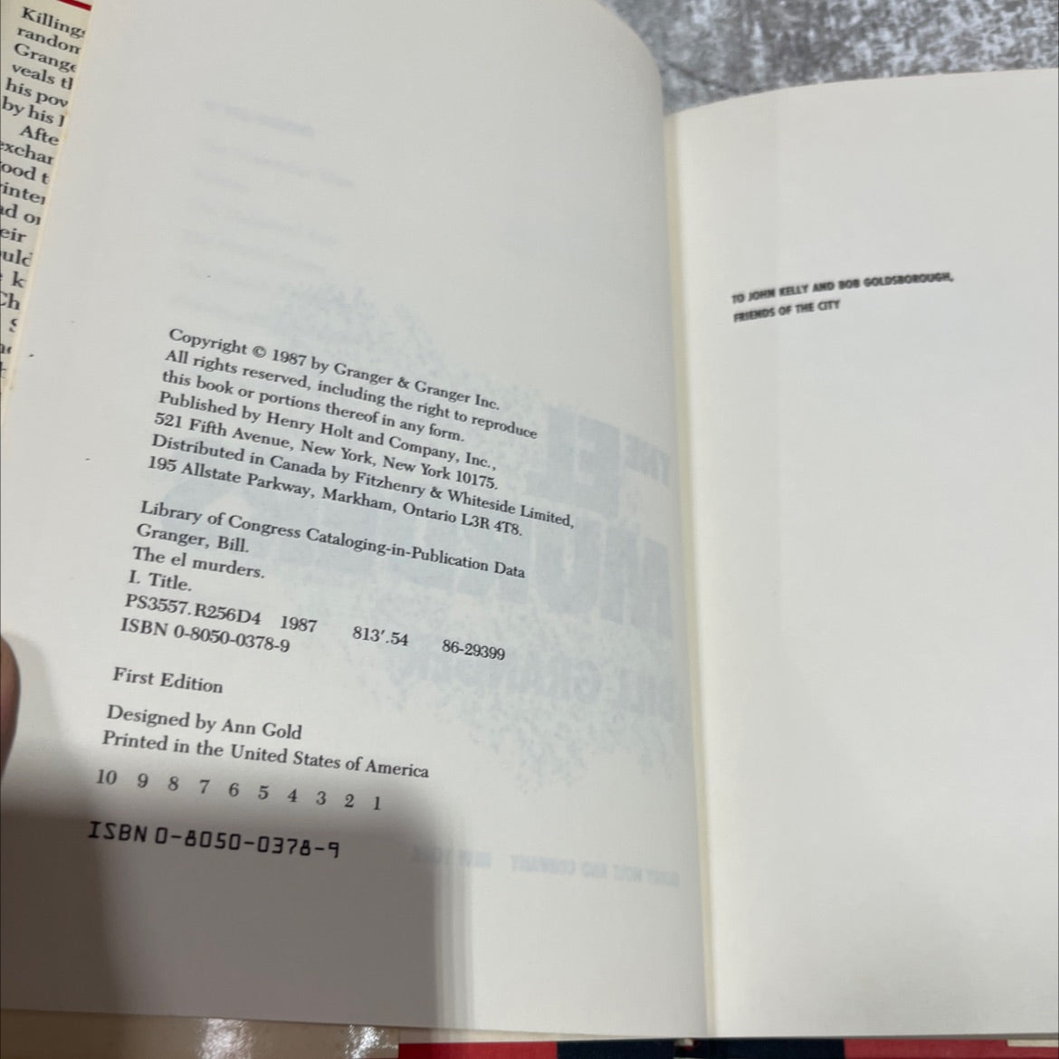 the el murders book, by Bill Granger, 1987 Hardcover image 3