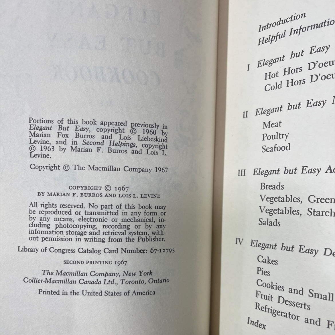 the elegant but easy cookbook book, by Marian Fox Burros and Lois Levine, 1967 Hardcover image 3