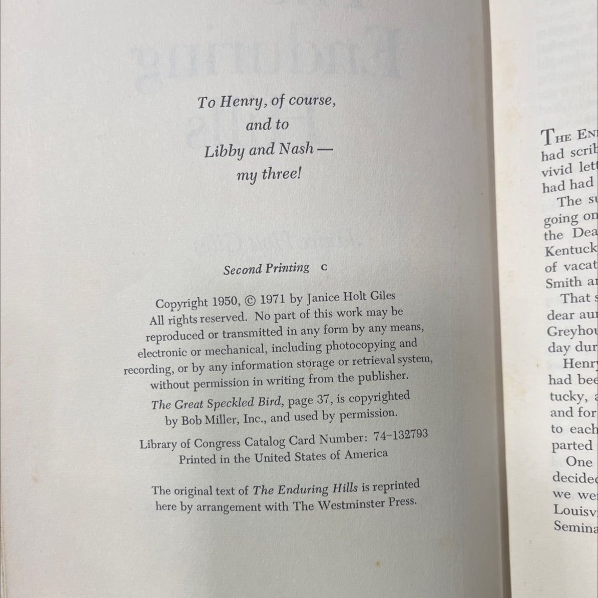 the enduring hills book, by Janice Holt Giles, 1971 Hardcover image 3