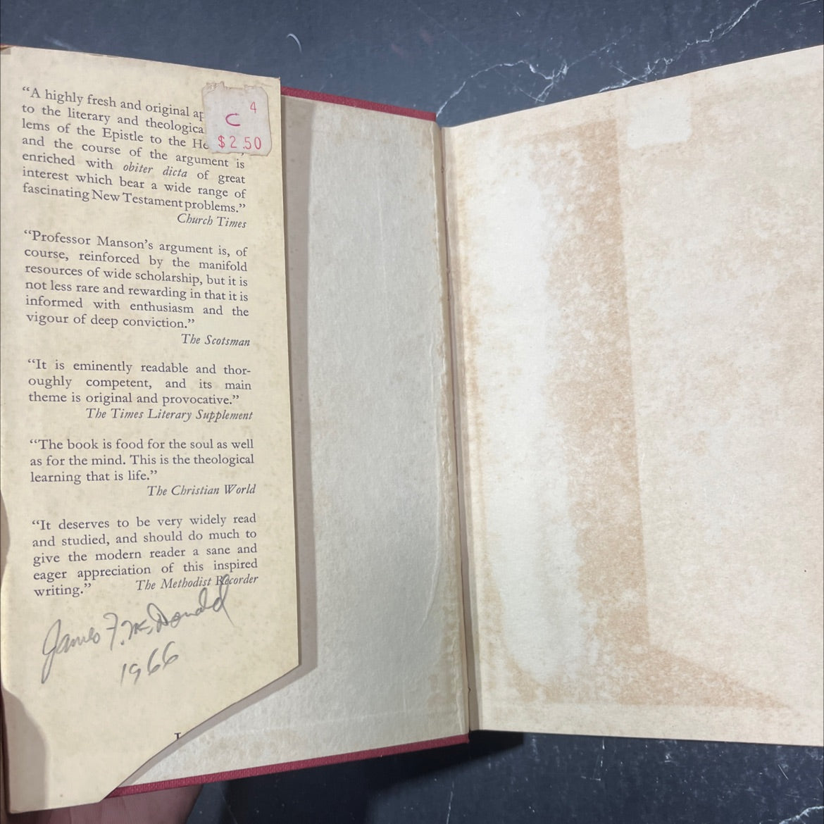 the epistle to the hebrews an historical and theological reconsideration book, by william manson, 1961 Hardcover image 4