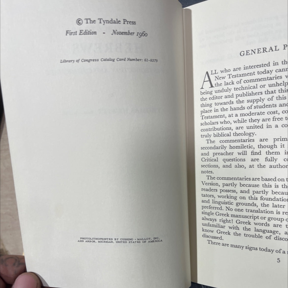 the epistle to the hebrews an introduction and commentary book, by thomas hewitt, 1960 Hardcover image 3
