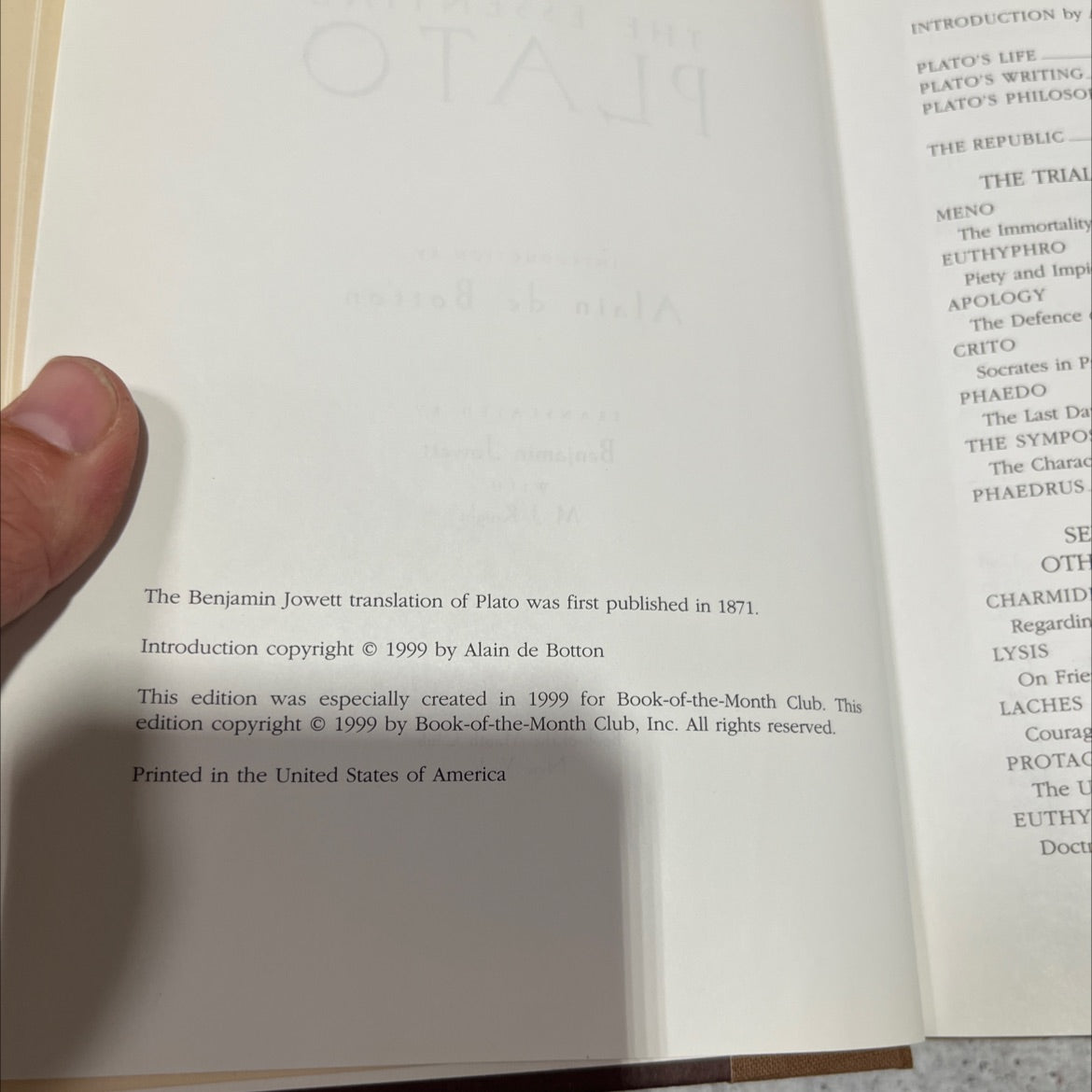 the essential plato book, by plato, 1999 Hardcover image 3