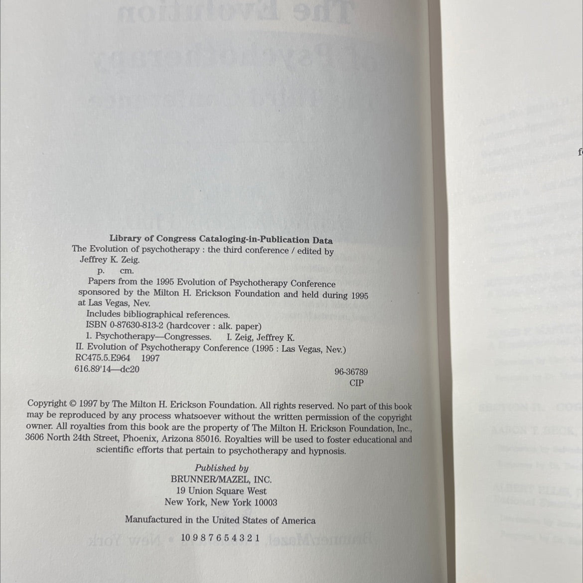 the evolution of psychotherapy the third conference book, by Jeffrey K. Zeig, 1997 Hardcover image 3