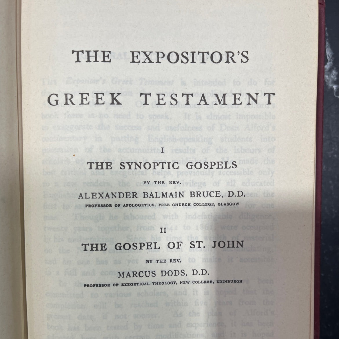 the expositor's greek testament the synoptic gospels book, by alexander balmain bruce, d.d., 1956 Hardcover image 2