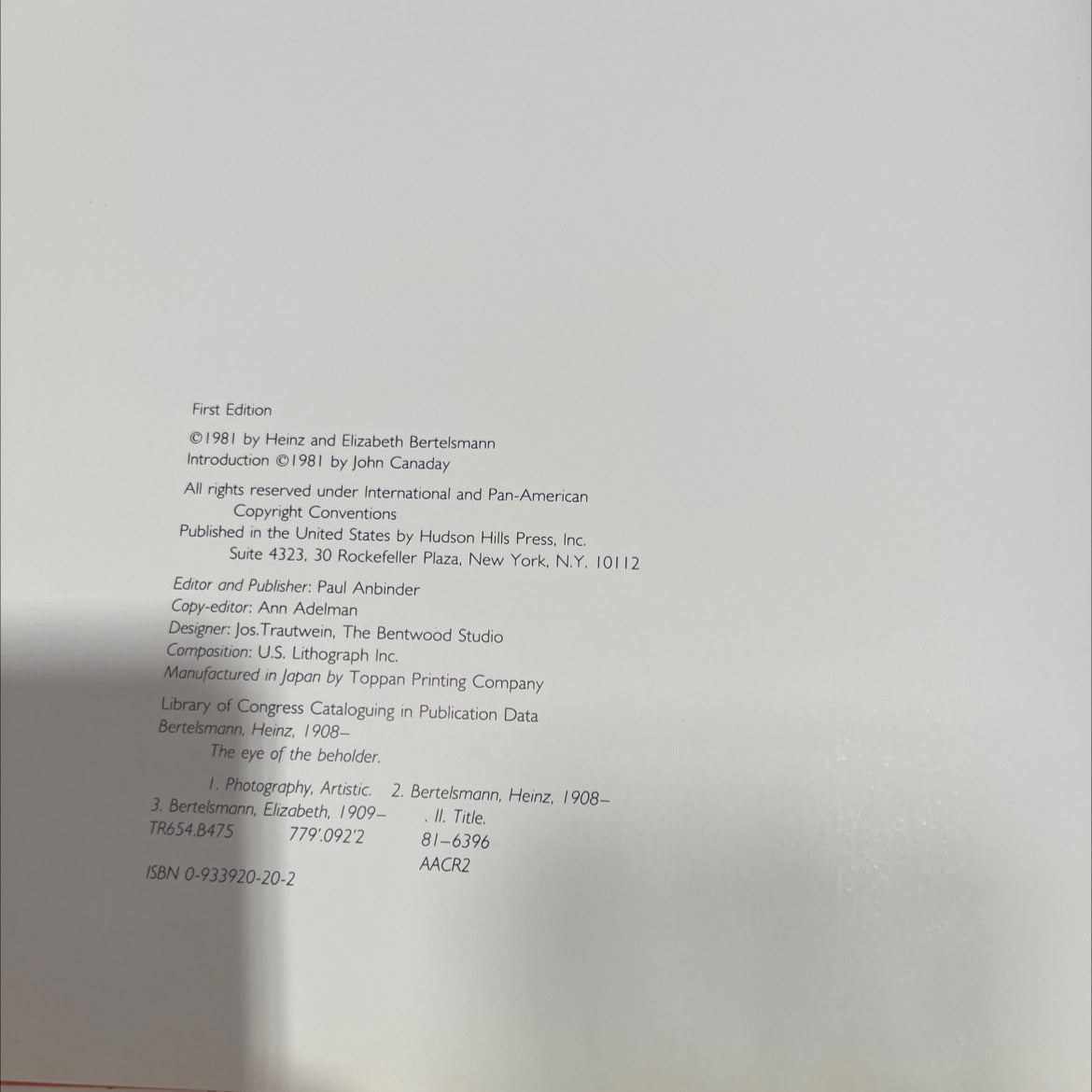 the eye of the beholder book, by Heinz Bertelsmann, Elizabeth Bertelsmann, 1981 Hardcover image 3