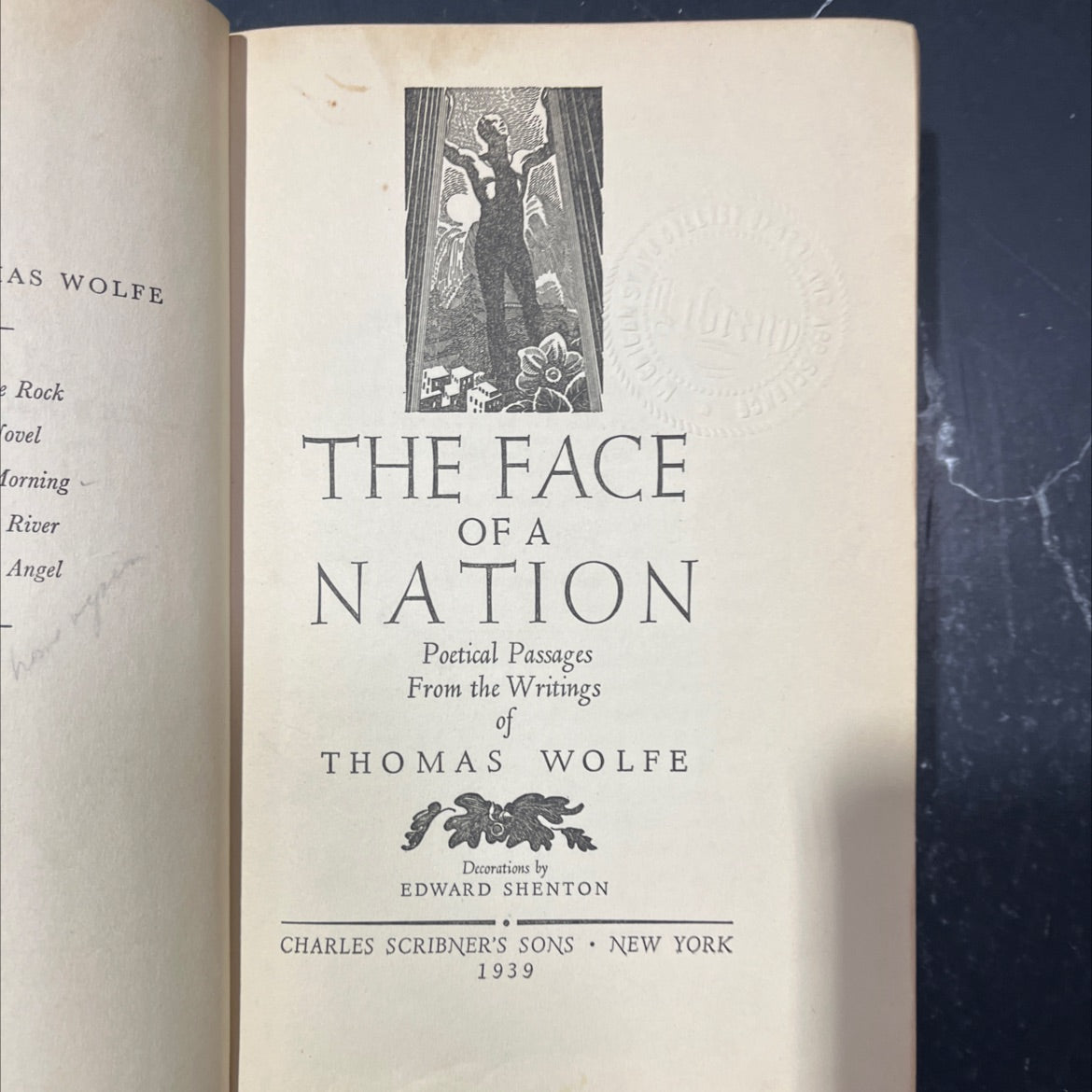 the face of a nation poetical passages from the writings of thomas wolfe book, by thomas wolfe, 1939 Hardcover image 2