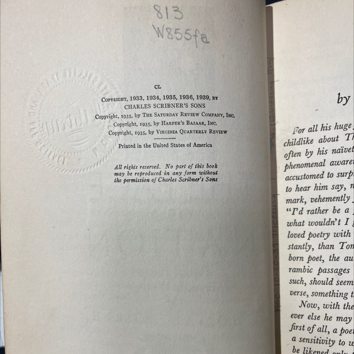 the face of a nation poetical passages from the writings of thomas wolfe book, by thomas wolfe, 1939 Hardcover image 3