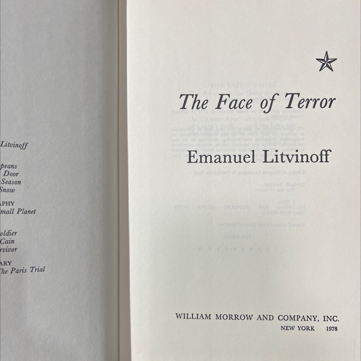 the face of terror book, by Emanuel Litvinoff, 1978 Hardcover image 2