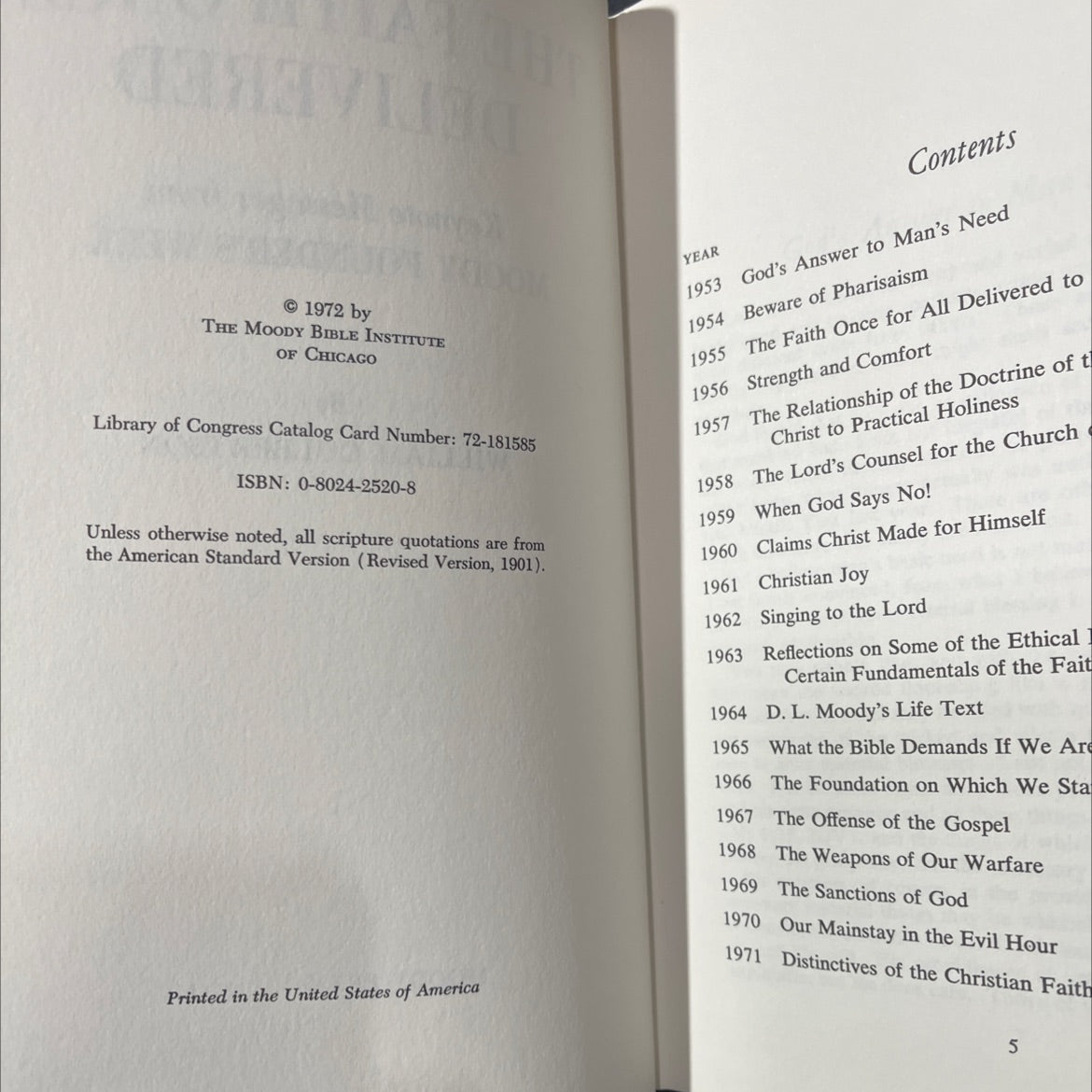 the faith once delivered keynote messages from moody founder's week book, by william culbertson, 1972 Hardcover image 3