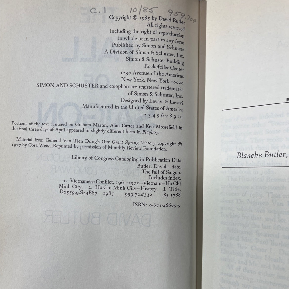 the fall of zuho caviomir saigon scenes from the sudden end of a long war book, by David Butler, 1985 Hardcover image 3
