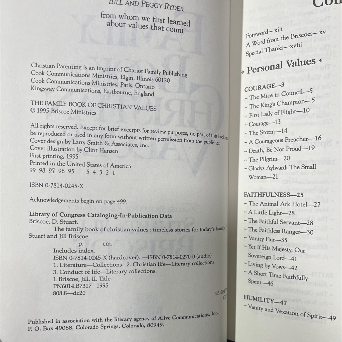 the family book of christian values book, by stuart and jill briscoe, 1995 Hardcover image 3