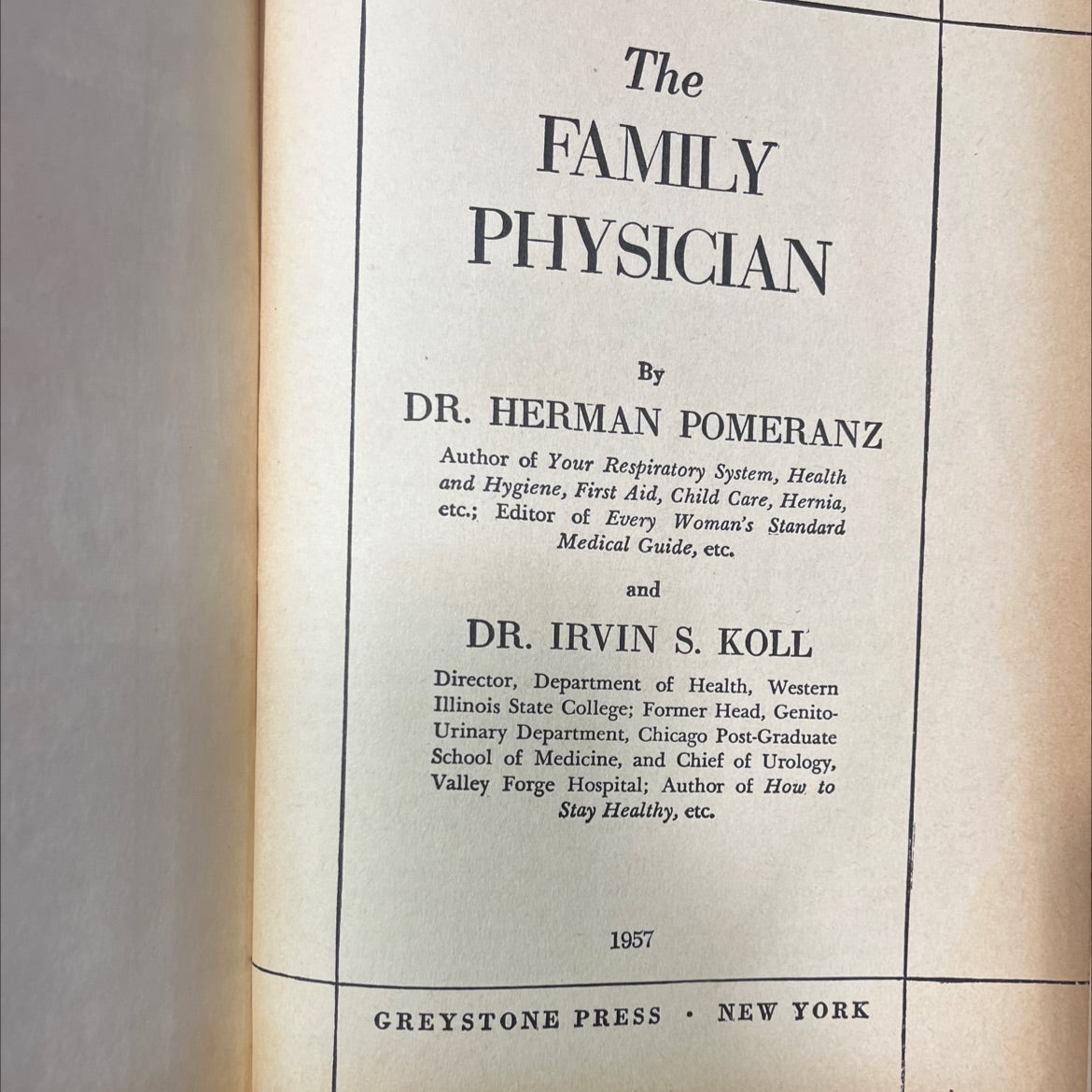 the family physician book, by dr. herman pomeranz, dr. irvin s. koll, 1957 Hardcover image 2