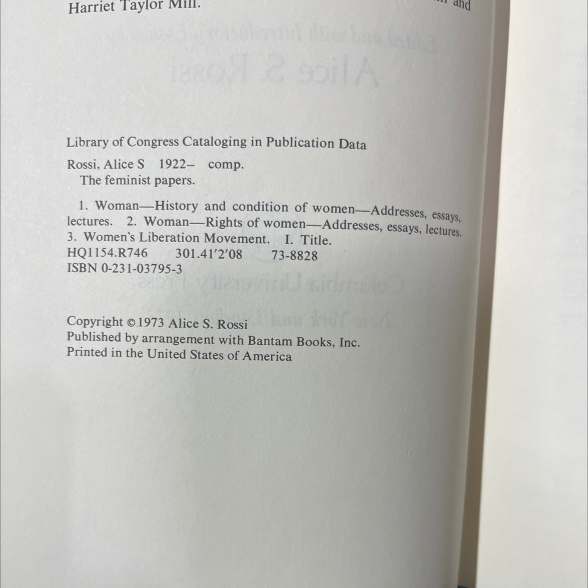 the feminist papers: from adams to de beauvoir book, by alice s. rossi, 1973 Hardcover image 3