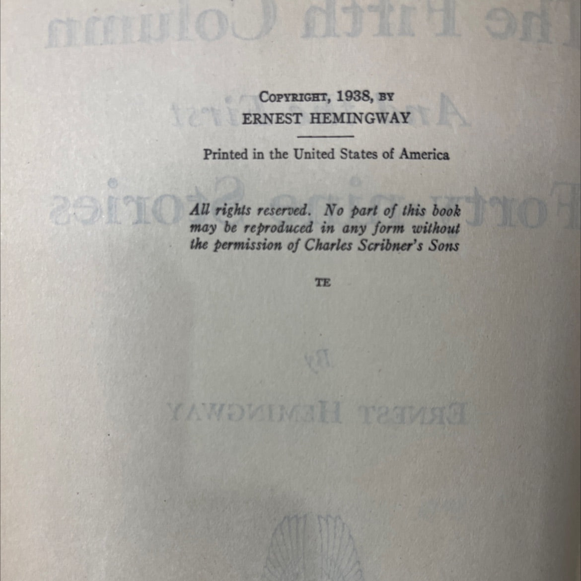 the fifth column and the first forty-nine stories book, by ernest hemingway, 1938 Hardcover image 3