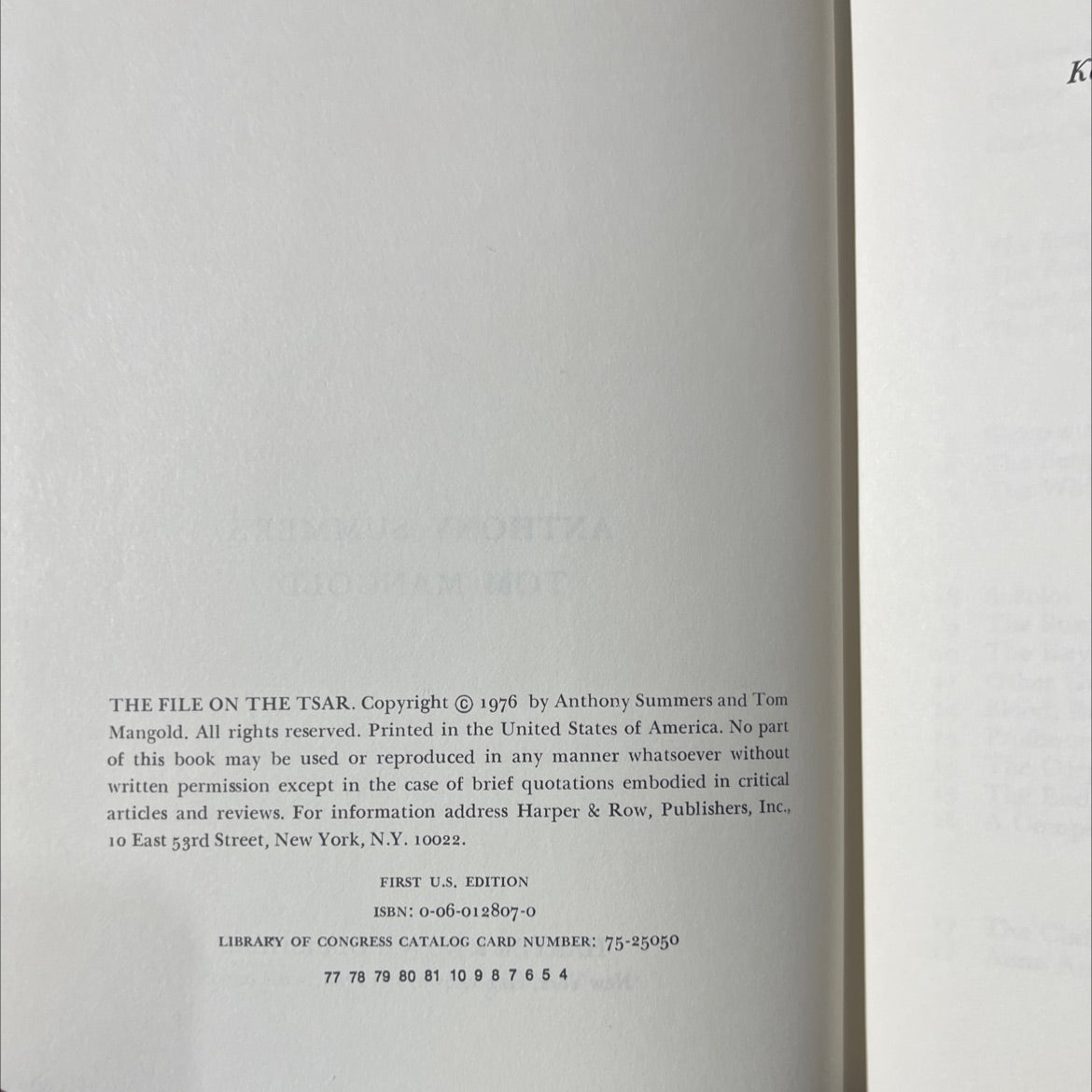 the file on the tsar book, by anthony summers, tom mangold, 1976 Hardcover image 3