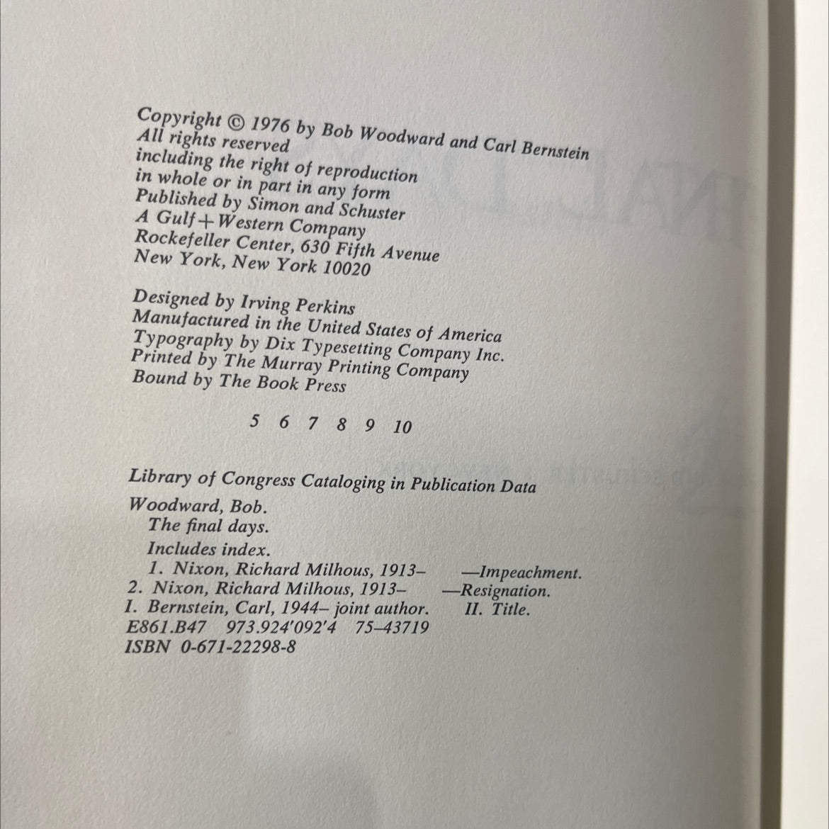 the final days book, by Bob Woodward, Carl Bernstein, 1976 Hardcover image 3