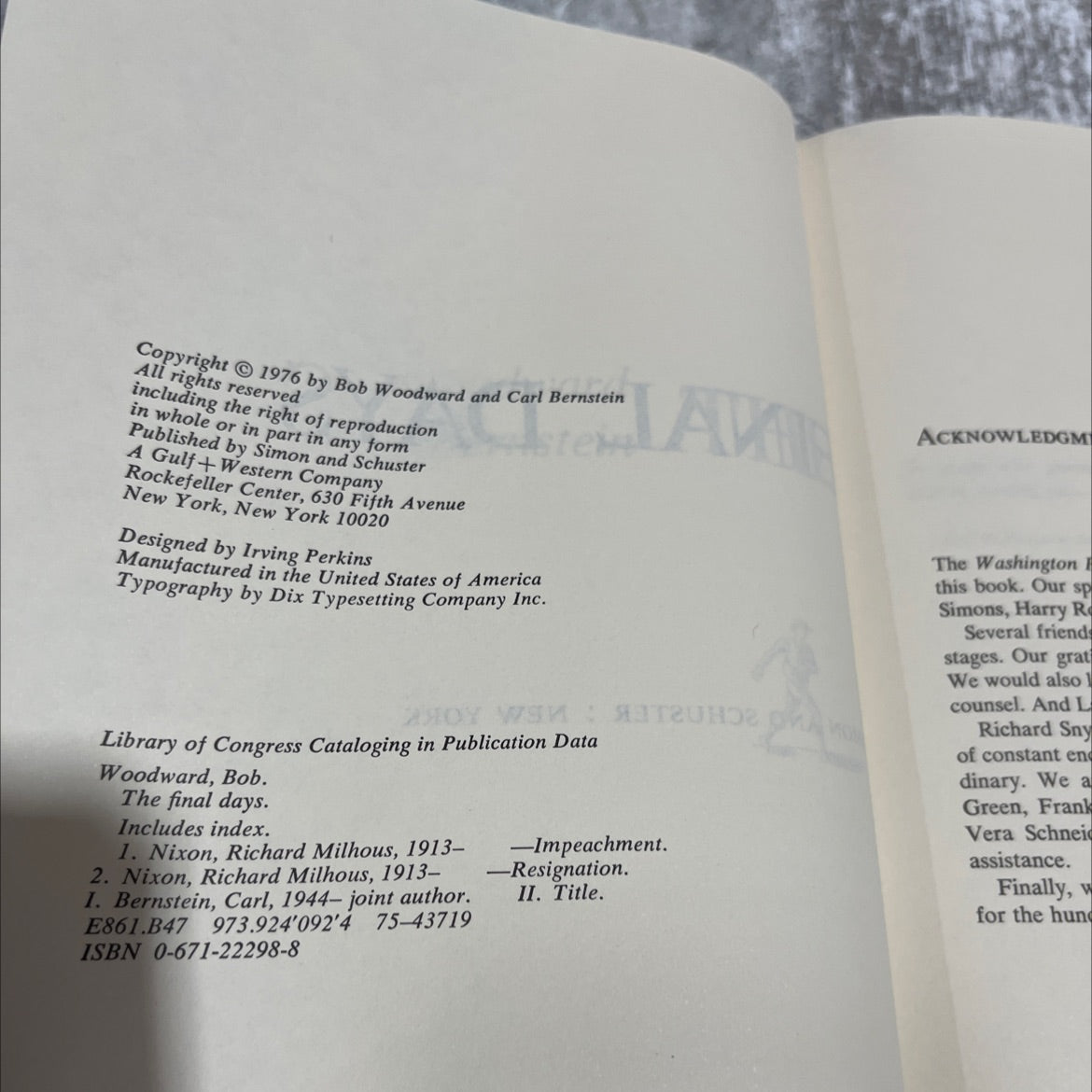 the final days book, by Bob Woodward, Carl Bernstein, 1976 Hardcover image 3
