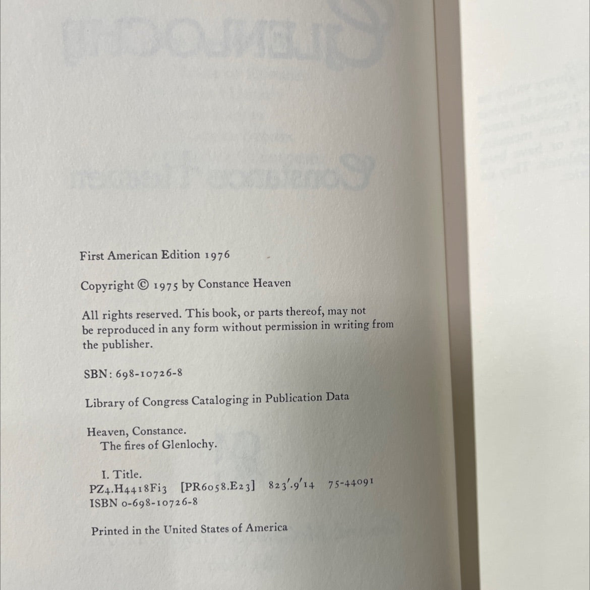 the fires of glenlochy book, by Constance Heaven, 1976 Hardcover image 3