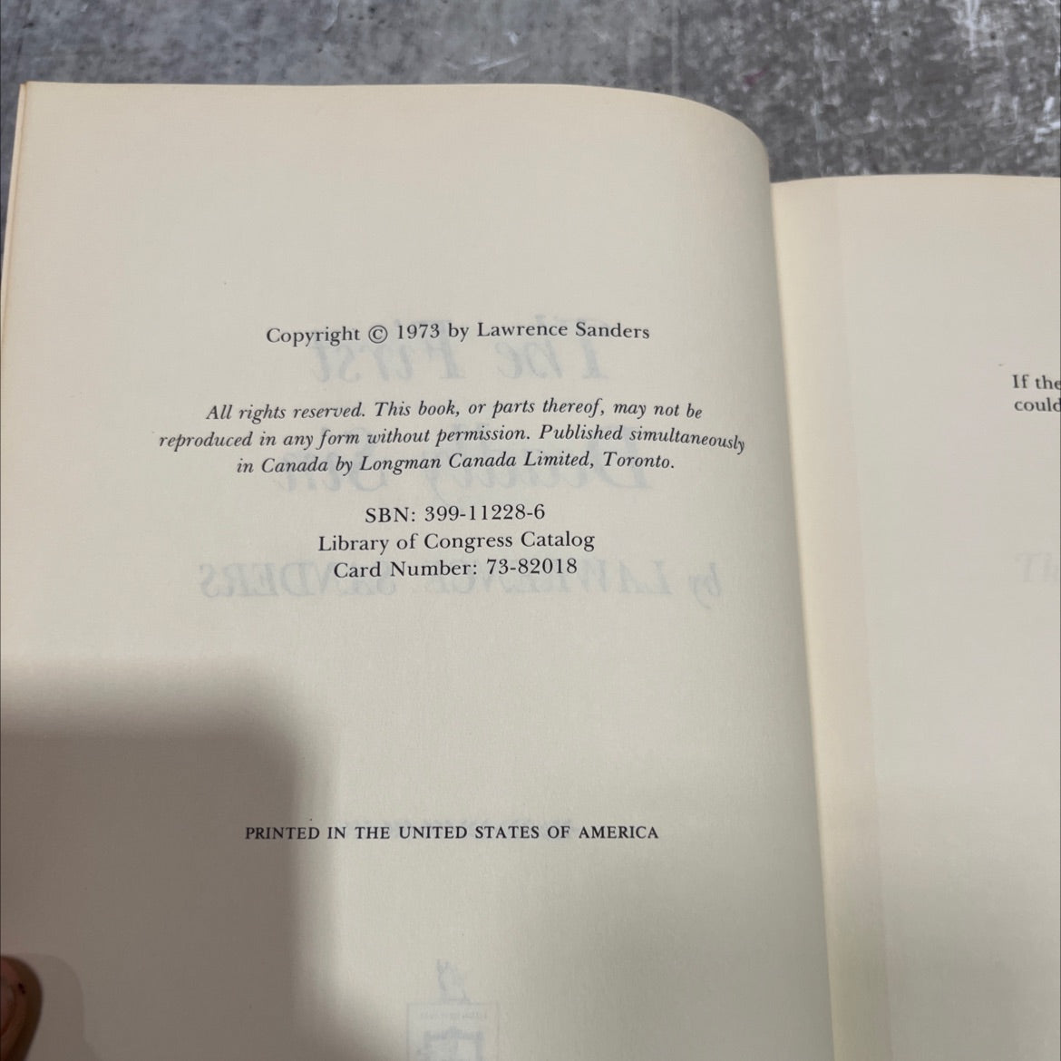 the first deadly sin book, by lawrence sanders, 1973 Hardcover image 3