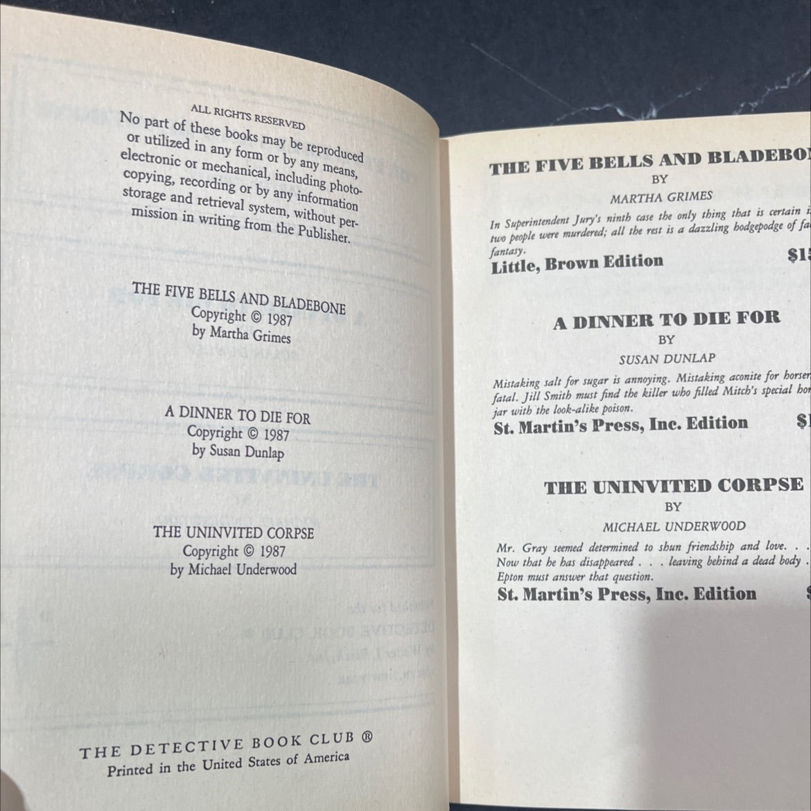 the five bells and bladebone book, by martha grimes, 1987 Hardcover image 3