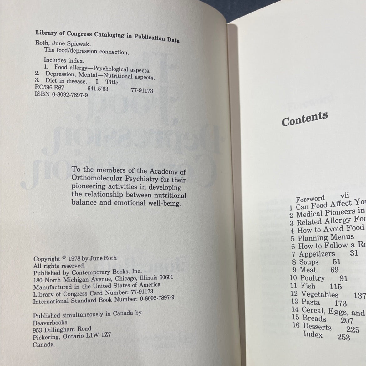 the food depression connection book, by june roth, 1978 Hardcover image 3