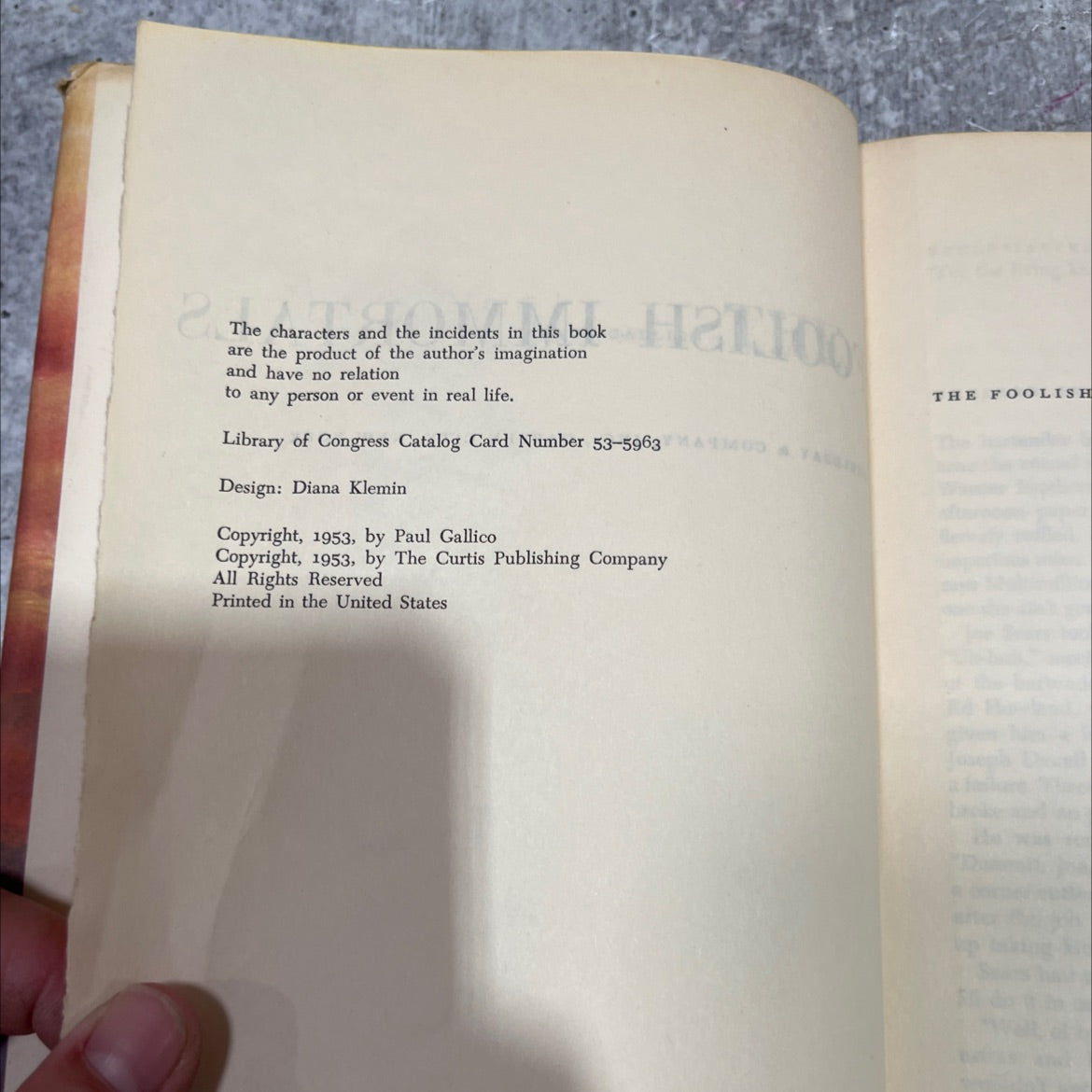 the foolish immortals book, by Paul Gallico, 1953 Hardcover image 3