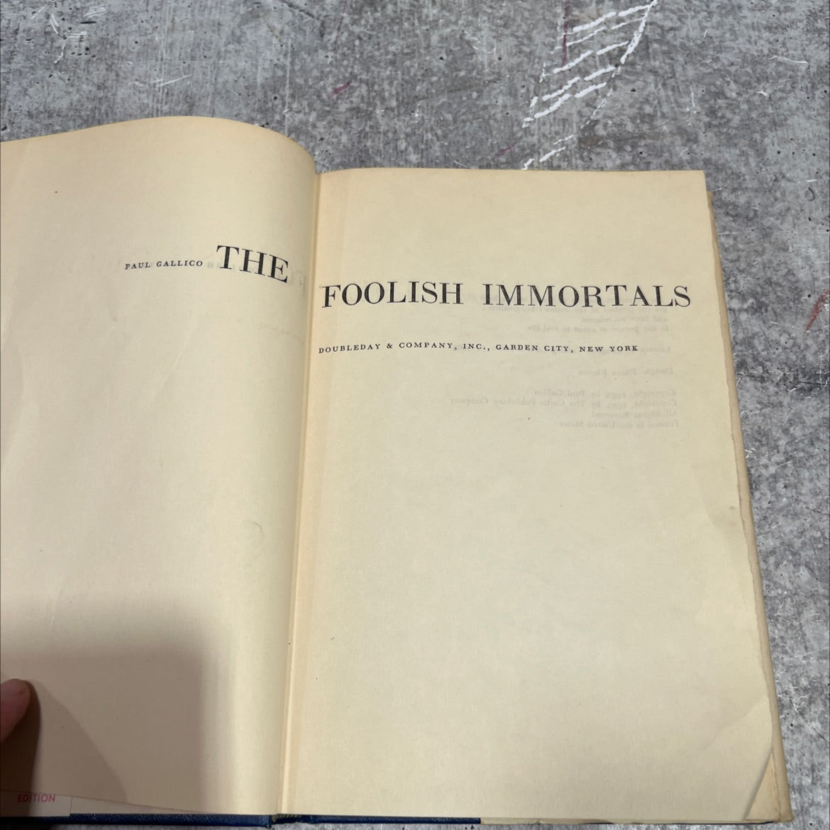 the foolish immortals book, by Paul Gallico, 1953 Hardcover image 2