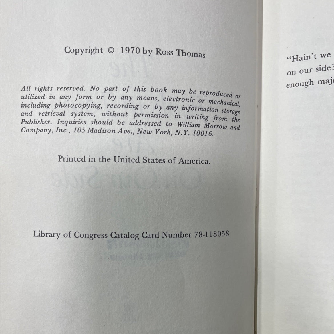 the fools in town are on our side book, by ross thomas, 1971 Hardcover image 3