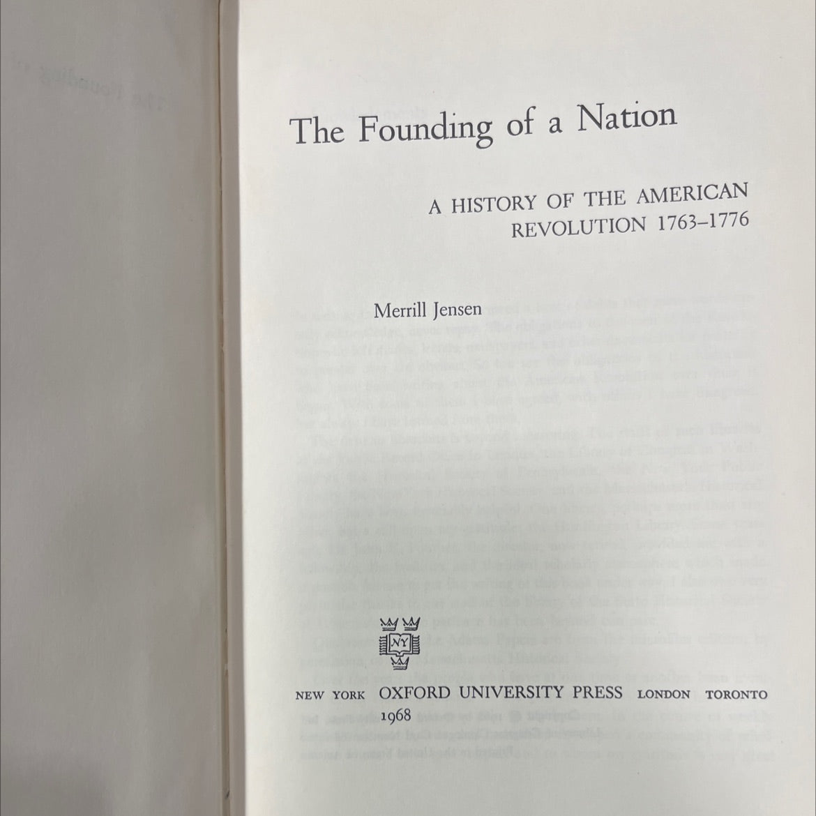 the founding of a nation a history of the american revolution 1763-1776 book, by merrill jensen, 1968 Hardcover image 2
