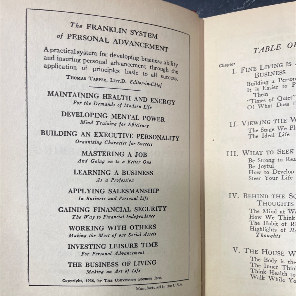 the franklin system of personal advancement book, by thomas tapper, litt.d., 1936 Hardcover image 3