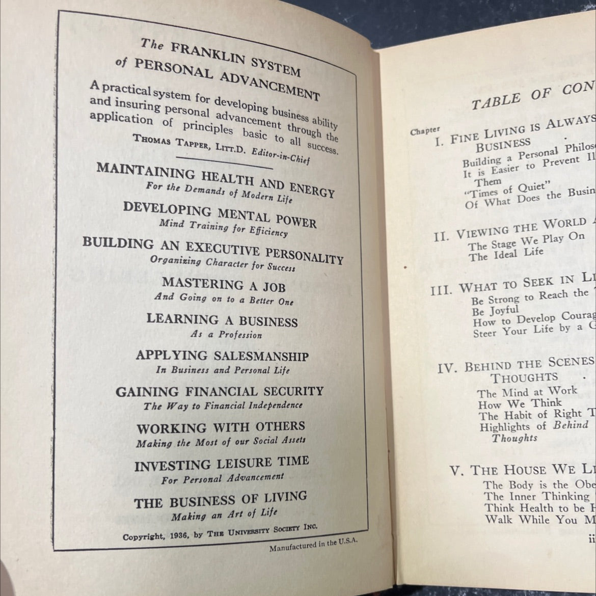 the franklin system of personal advancement book, by thomas tapper, litt.d., 1936 Hardcover image 2