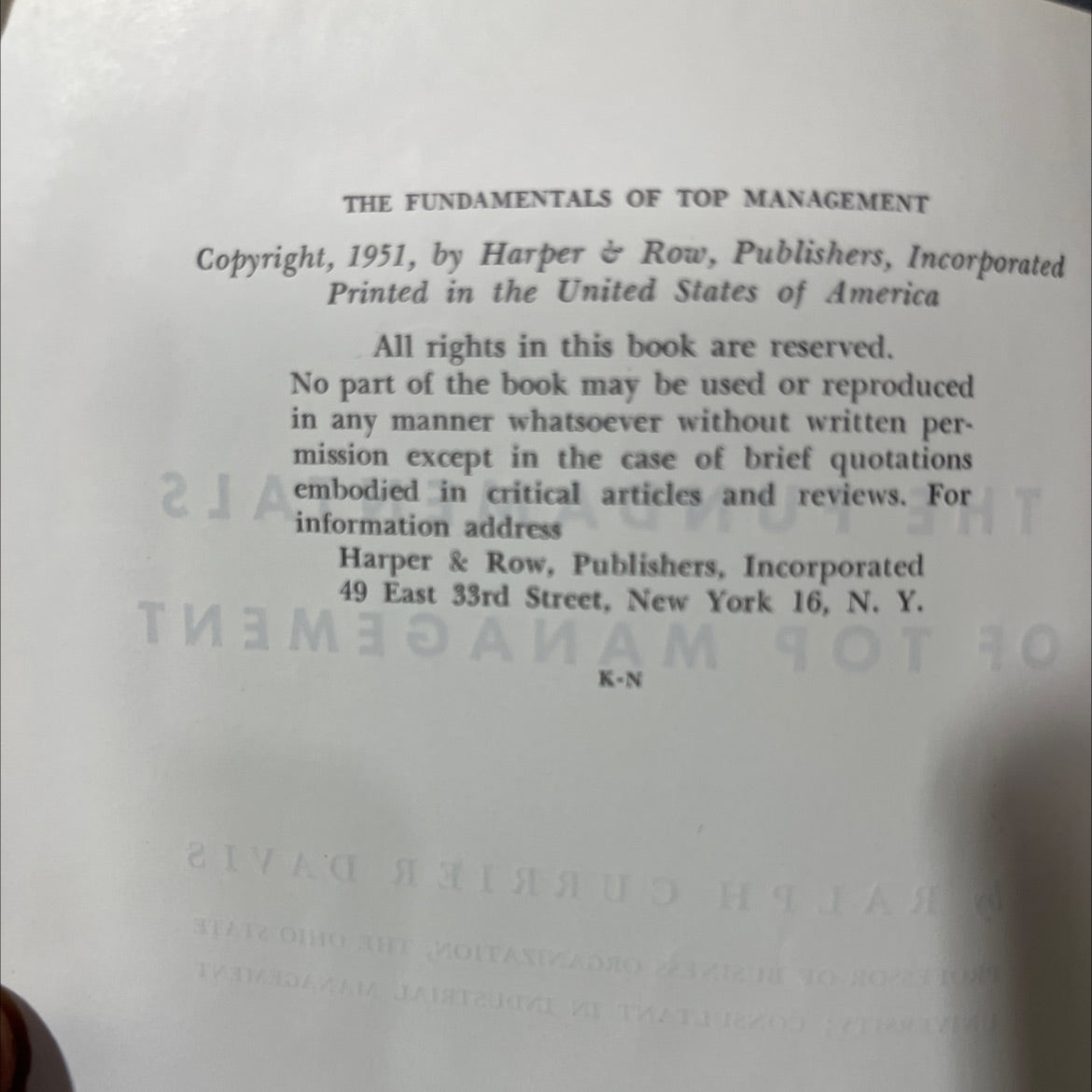 the fundamentals of top management book, by ralph currier davis, 1951 Hardcover image 3