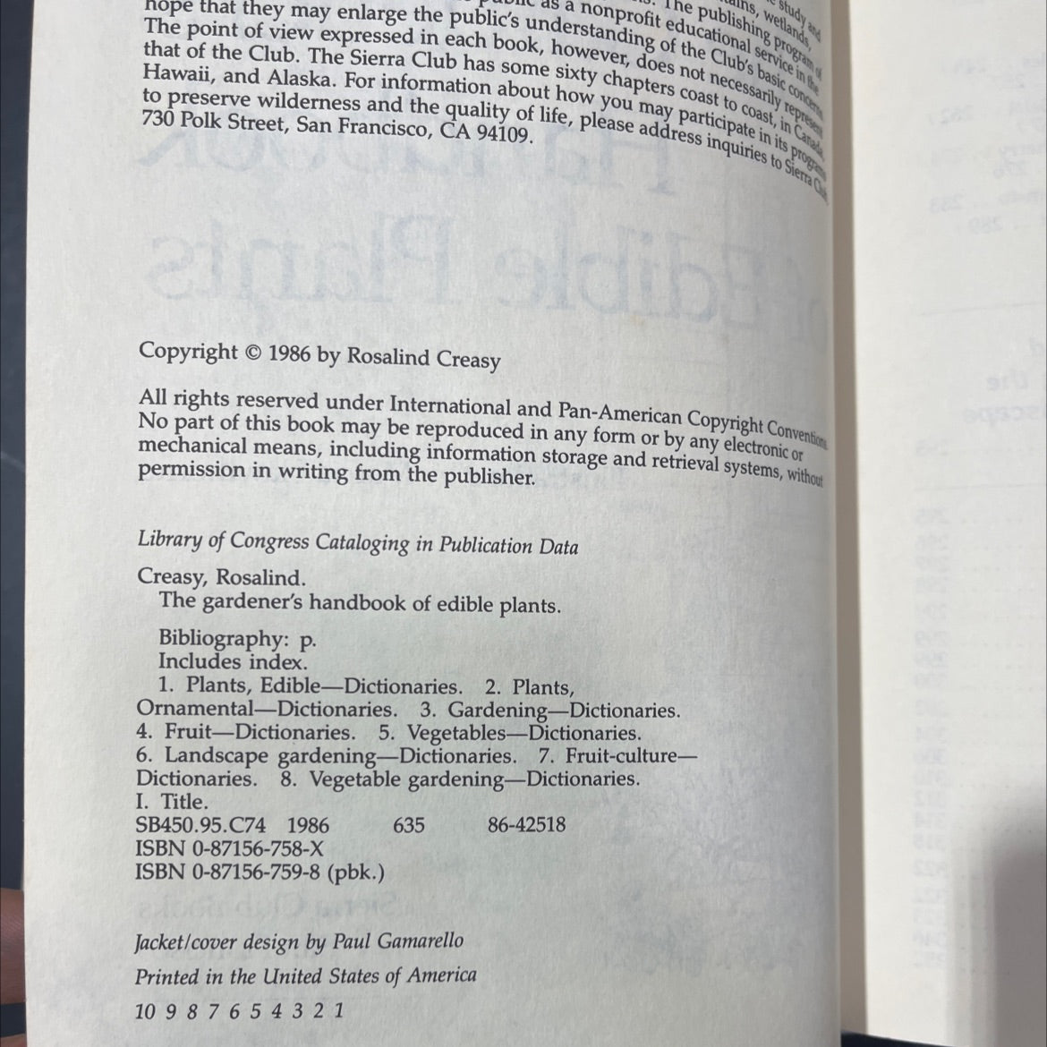the gardener's handbook of edible plants book, by Rosalind Creasy, 1986 Hardcover image 3