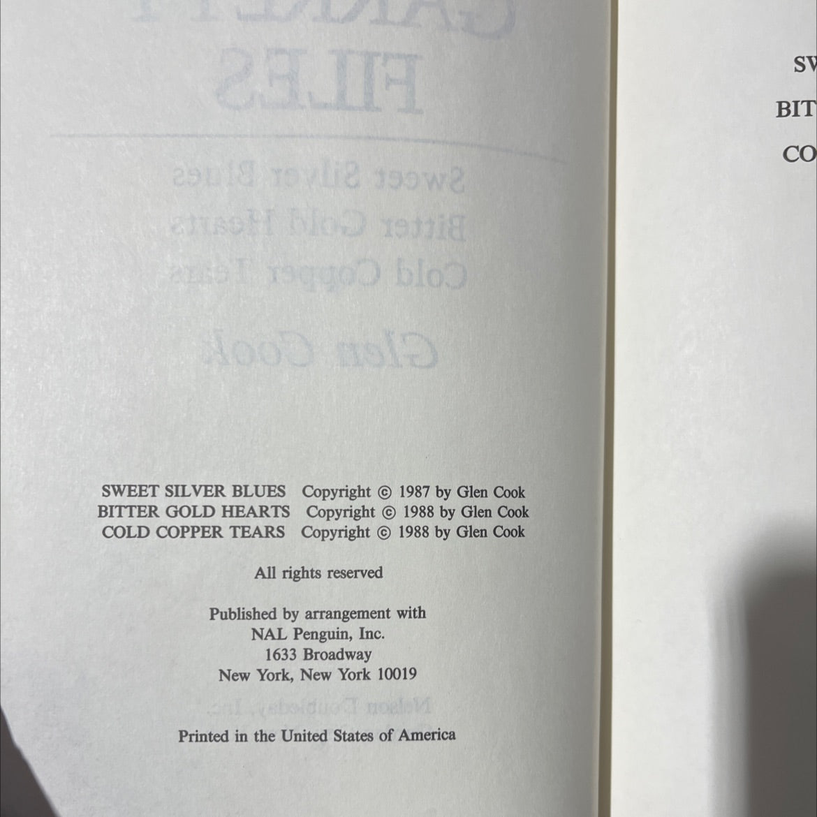 the garrett files sweet silver blues bitter gold hearts cold copper tears book, by glen cook, 1992 Hardcover image 3