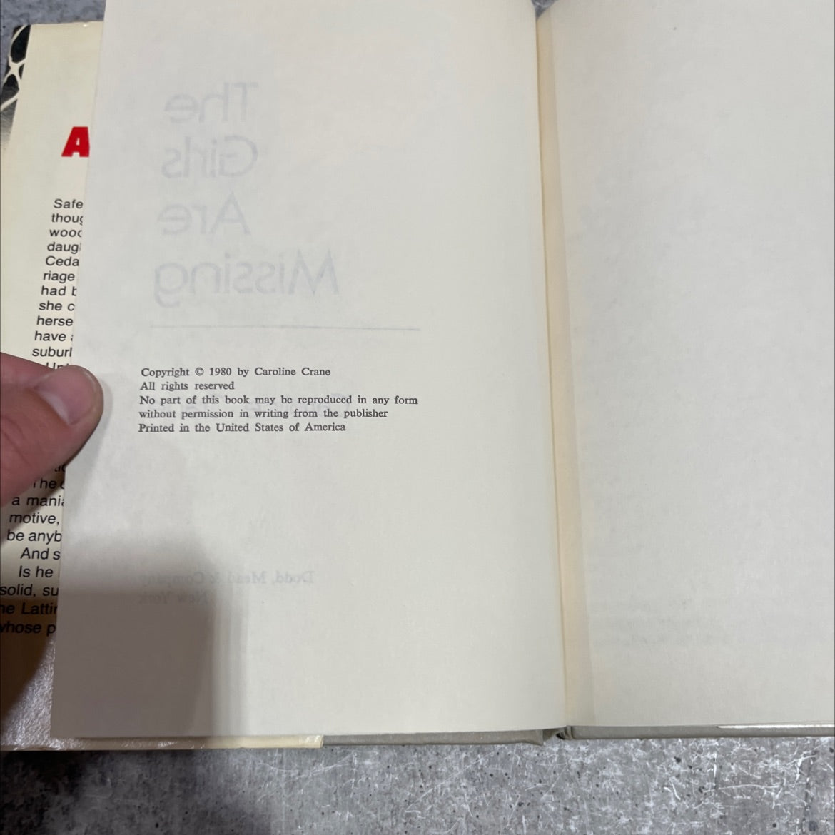the girls are missing book, by Caroline Crane, 1980 Hardcover image 3