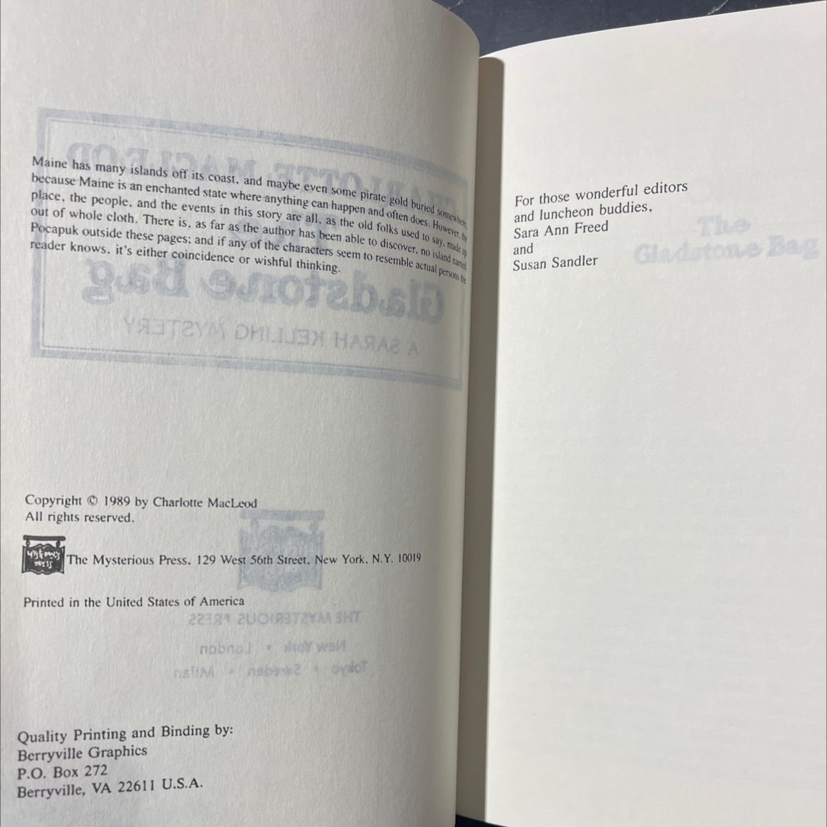 the gladstone bag book, by charlotte macleod, 1989 Hardcover image 3