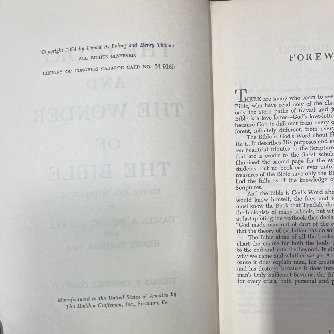 the glory and the wonder of the bible book, by daniel a. poling, d.d., s.t.d. and henry thomas, ph.d., 1954 Hardcover image 3